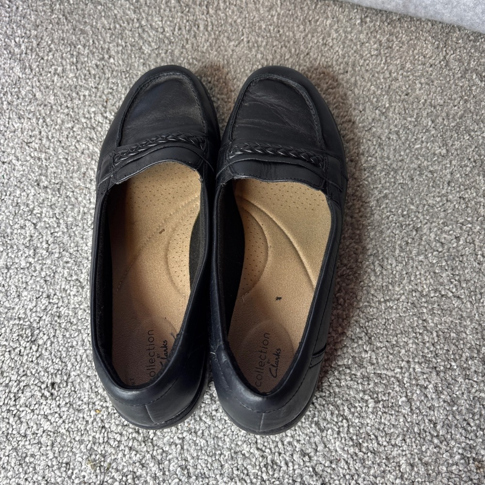 Clarks Loafers Womens 9.5 Black Leather Braided Ultimate Comfort Shoes office - Picture 9 of 11